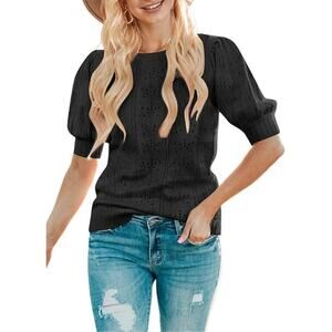 Merokeety Black Puff Short Sleeve Sweater Size Medium